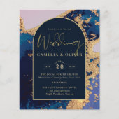 Papier Invitation de mariage Budget Agate Bleu Or avec Co (Devant)