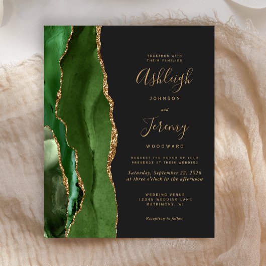 Papier Invitation de mariage Budget Agate Vert Chasseur O