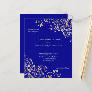 Papier Invitation de mariage Budget Blue Gold Swirls
