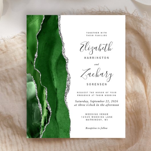 Papier Invitation de mariage Budget Chasseur Vert Agate A