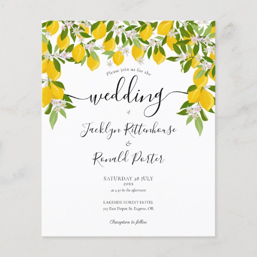 Papier Invitation de mariage Budget Citrons Verdure (Devant)