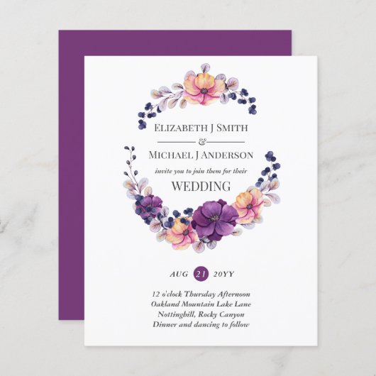 Papier Invitation de mariage Budget Gingembre Pourpre Aut (Devant / Derrière)