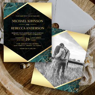 Papier Invitation de mariage budget photo marbre sarcelle