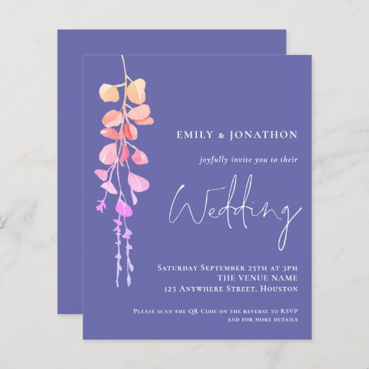 Papier Invitation de mariage Budget QR Eucalyptus Pervenc (Devant / Derrière)