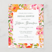 Papier Invitation de mariage Budget Rose Orange Floral (Devant)