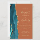Papier Invitation de mariage Budget Sarcelle Or Agate Ora (Devant)