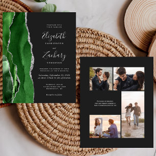 Papier Invitation de mariage Budget Vert Argent Foncé 4-P