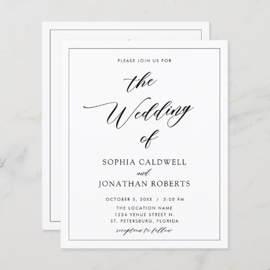 Papier Invitation de mariage calligraphiée Budget tout-en (Devant / Derrière)