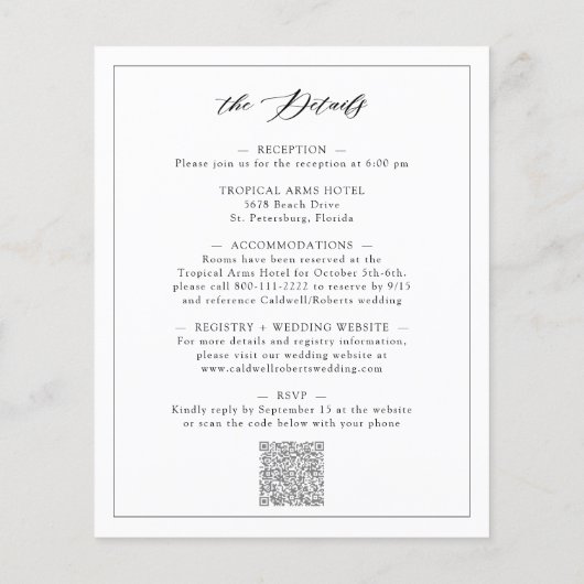 Papier Invitation de mariage calligraphiée Budget tout-en (Dos)