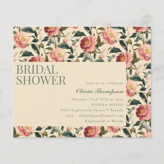 Papier Invitation de mariage champêtre rustique avec fleu (Devant)