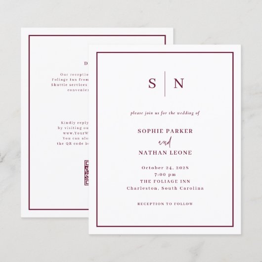 Papier Invitation de mariage chic et minimale à code QR p (Devant / Derrière)