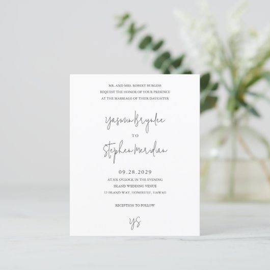 Papier Invitation de mariage chic noir et blanc à petit b (Debout devant)