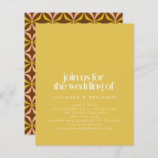 Papier Invitation de mariage chic rétro jaune budget (Devant / Derrière)
