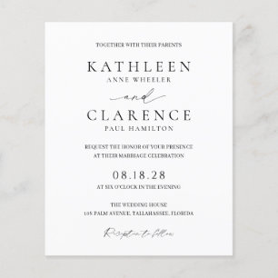 Papier Invitation de mariage classique noir et blanc à pe