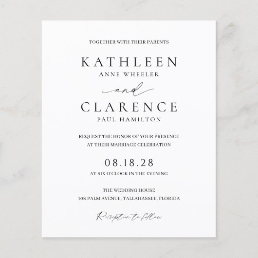 Papier Invitation de mariage classique noir et blanc à pe (Devant)