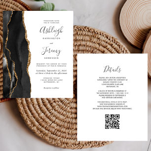Papier Invitation de mariage de code QR Black Gold Budget