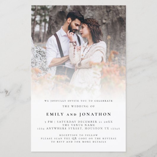 Papier Invitation de mariage de code QR de superposition (Devant)