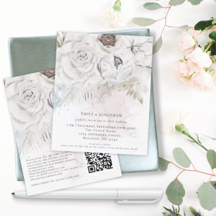 Papier Invitation de mariage de code QR pour les fleurs d