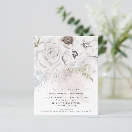 Papier Invitation de mariage de code QR pour les fleurs d (Debout devant)