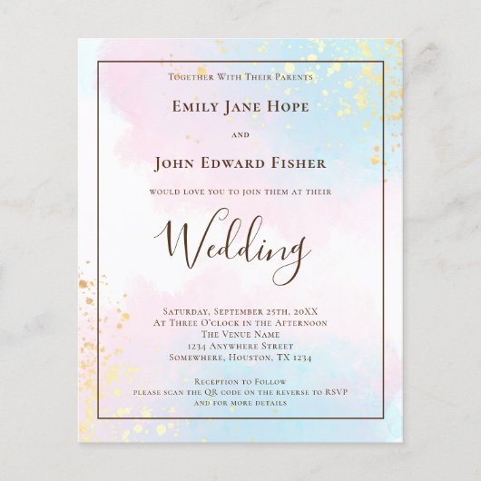 Papier Invitation de mariage de code QR rose Turquoise bu (Devant)