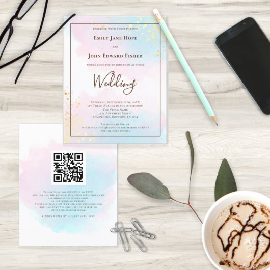 Papier Invitation de mariage de code QR rose Turquoise bu