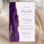 Papier Invitation de mariage de la lavande d'âge d'or vio<br><div class="desc">Le bord gauche de cette élégante faire-part de mariage moderne est orné d'une bordure d'aquarelle violette ornée d'une parties scintillant en faux or. Le texte personnalisable combine écriture manuscrite grise au fusain,  cuivre et polices italiques sur un arrière - plan lavande. L'envers est assorti d'une agate violette et dorée.</div>