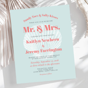 Papier Invitation de mariage de plage budget Aqua Seashel