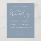 Papier Invitation de mariage de script bleu Dusty à budge (Devant)
