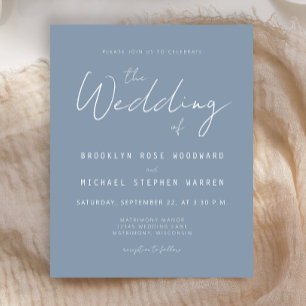 Papier Invitation de mariage de script bleu Dusty à budge