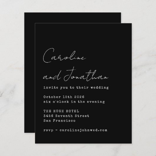 Papier Invitation de mariage de script de machine à écrir (Devant / Derrière)