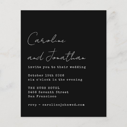 Papier Invitation de mariage de script de machine à écrir (Devant)