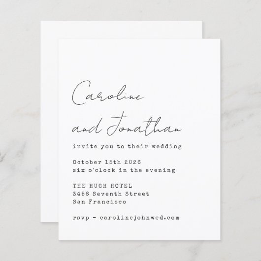 Papier Invitation de mariage de script de machine à écrir (Devant / Derrière)