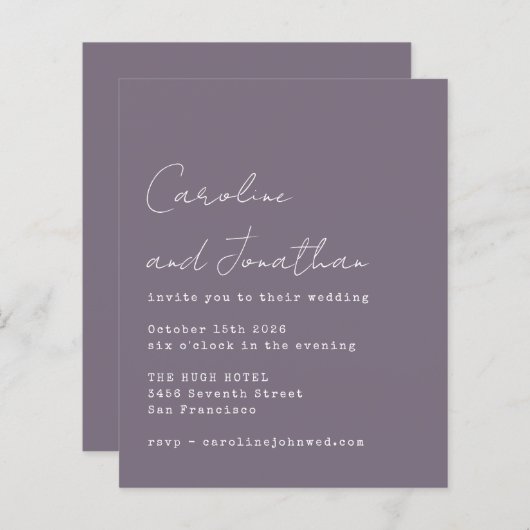 Papier Invitation de mariage de script de machine à écrir (Devant / Derrière)