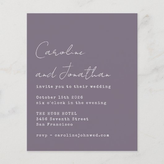 Papier Invitation de mariage de script de machine à écrir (Devant)