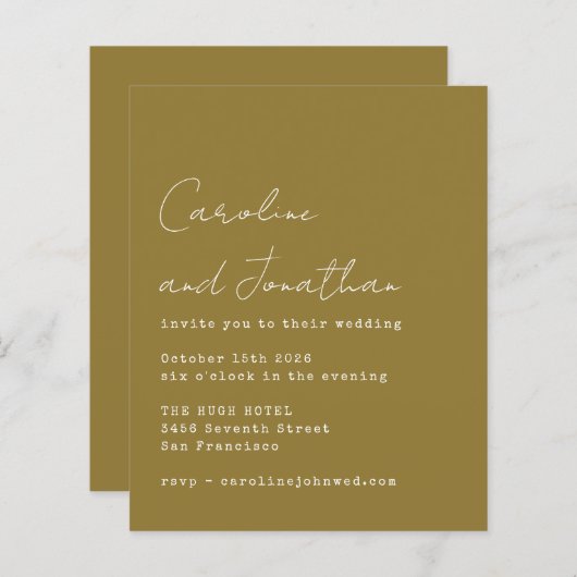 Papier Invitation de mariage de script de machine à écrir (Devant / Derrière)