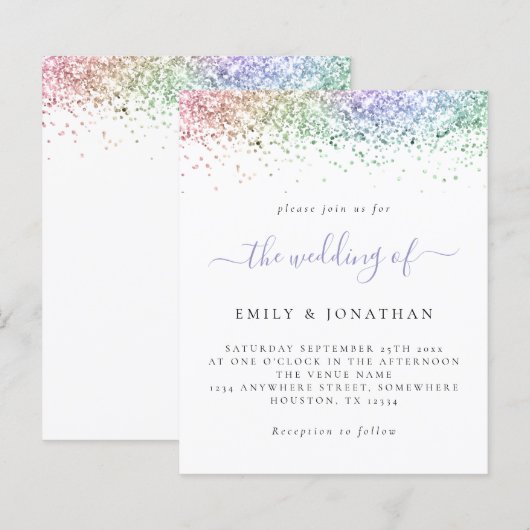 Papier Invitation de mariage de script de Parties scintil (Devant / Derrière)