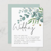 Papier Invitation de mariage de script Eucalyptus or Turq (Devant / Derrière)