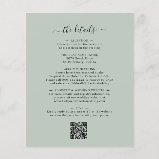 Papier Invitation de mariage d'Eucalyptus Code QR Budget (Dos)