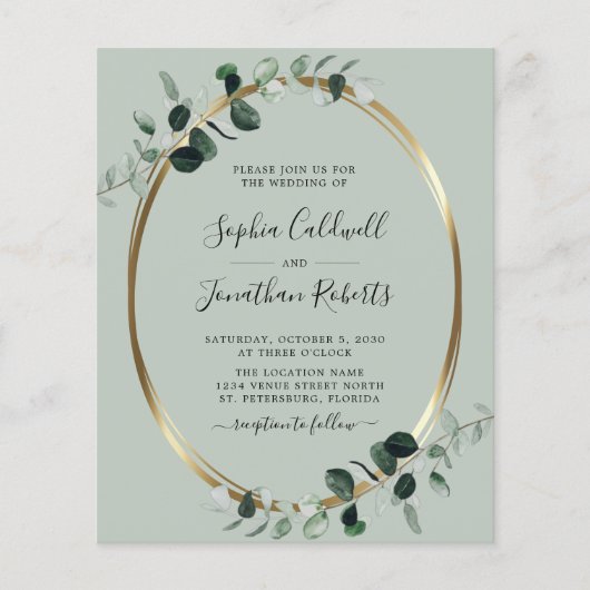 Papier Invitation de mariage d'Eucalyptus Code QR Budget (Devant)