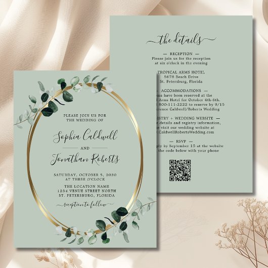 Papier Invitation de mariage d'Eucalyptus Code QR Budget