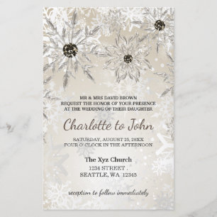 Papier Invitation de mariage d'hiver aux flocons d'or Bud