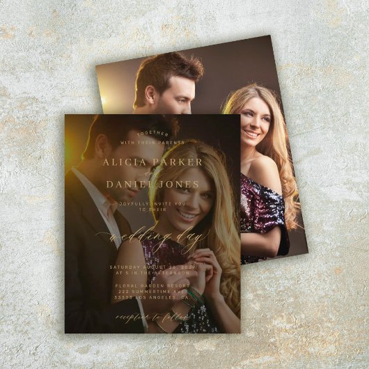 Papier Invitation de mariage dorée avec superposition de