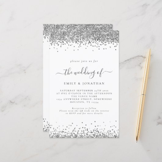 Papier Invitation de mariage du code QR de la Parties sci (Devant/Arrière en situation)