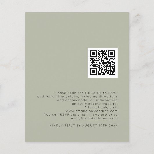Papier Invitation de mariage du code QR de la Sage simple (Dos)