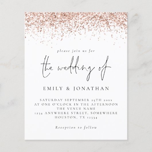 Papier Invitation de mariage du script de Parties scintil (Devant)