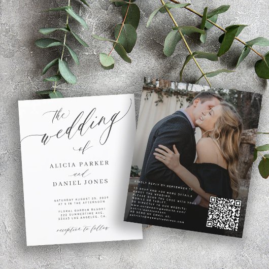 Papier Invitation de mariage élégante avec code QR budgét