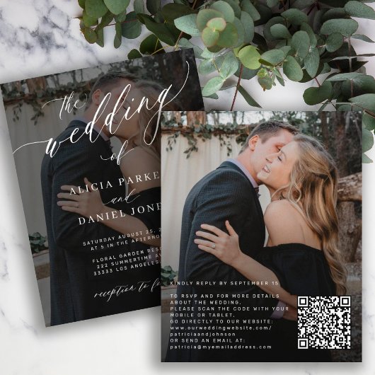 Papier Invitation de mariage élégante avec QR CODE budget