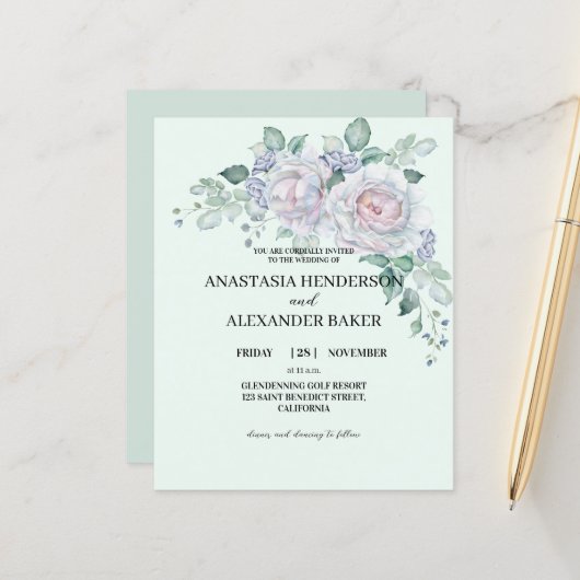 Papier Invitation De Mariage Élégante BUDGET. (Devant/Arrière en situation)