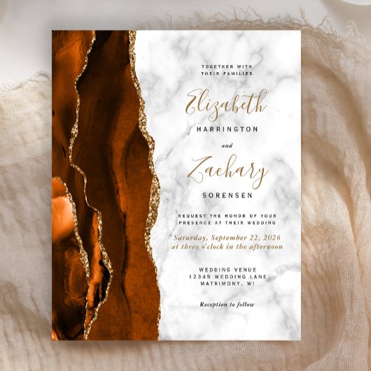 Papier Invitation de mariage élégante en marbre d'agate o