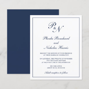 Papier Invitation de mariage élégante et classique bleu m